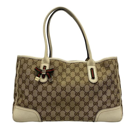 Gucci Handbags - Gucci Tote Prince GG Pattern Beige Dark Brown Ivory Leather